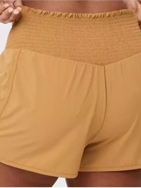Aerie Offline Real Me Smocked Waistband Shorts in Mustard XL
